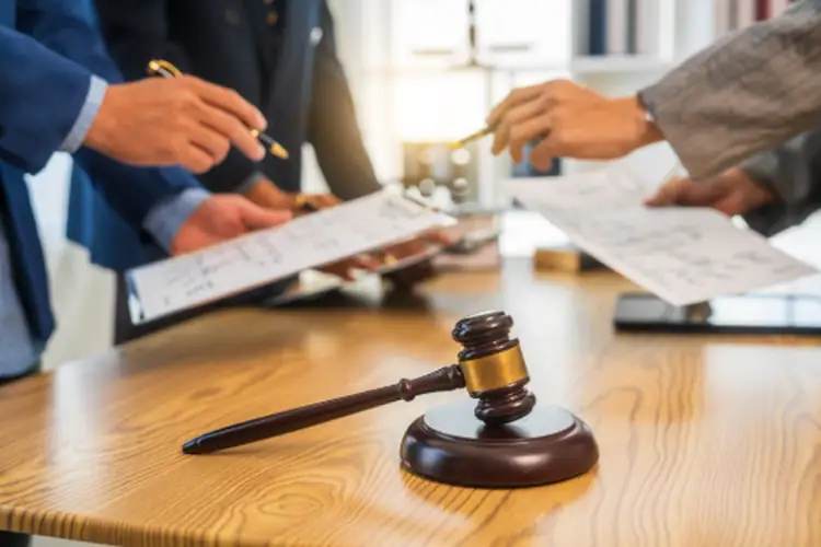 A meeting with a lawyer taking place at a desk, discussing a probate process.
